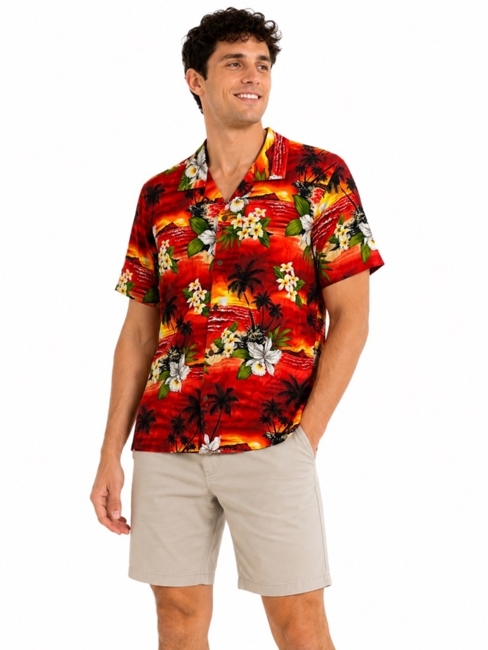 Favant Hawaiian Shirt NWT Medium Red Floral Aloha Cotton Made Hawaii Tropical